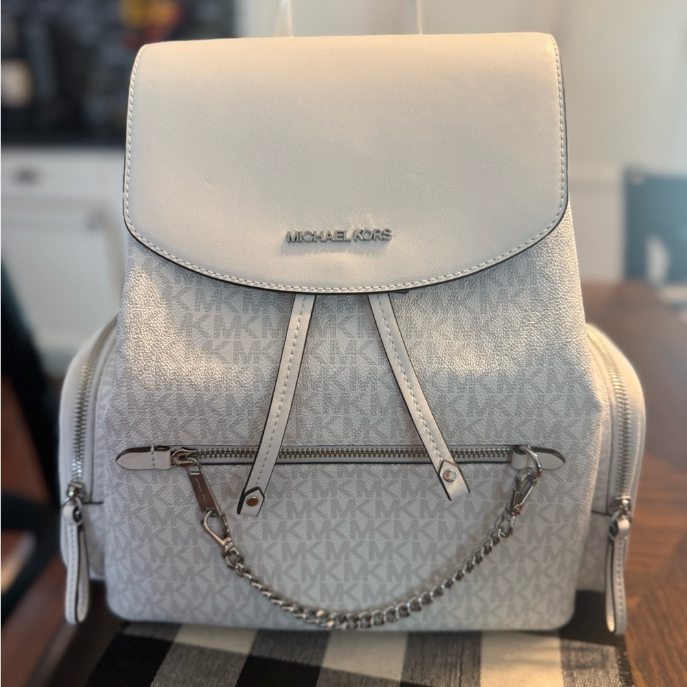 Michael Kors White Backpack with Silver Accents